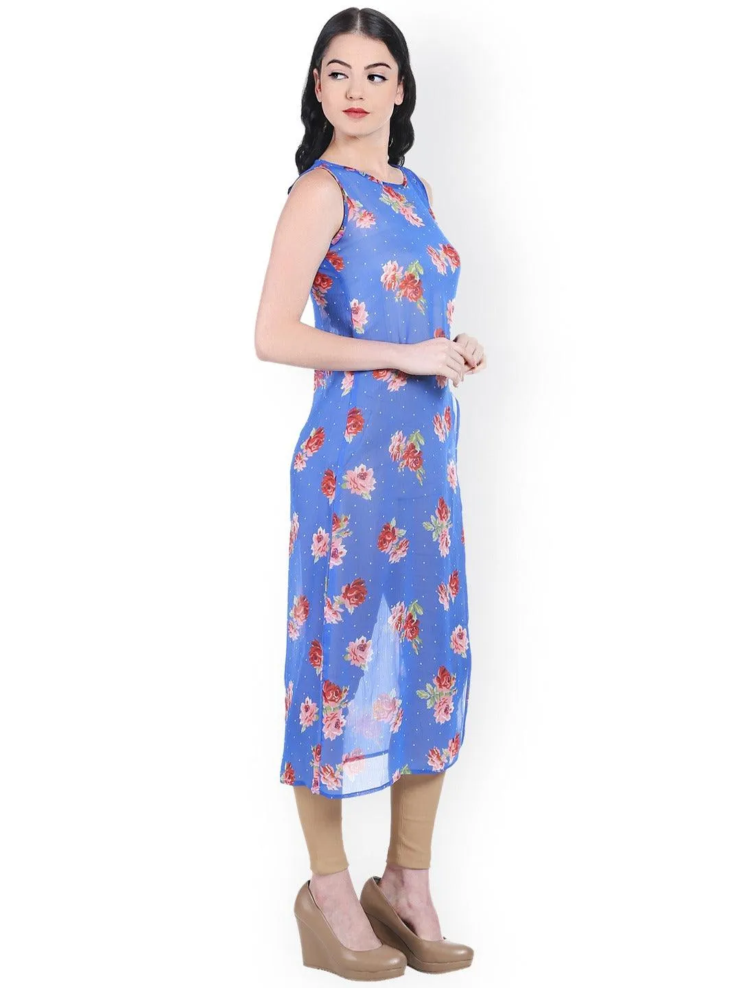 Style Quotient Women Blue RoundNeck Floral Fashion Tops