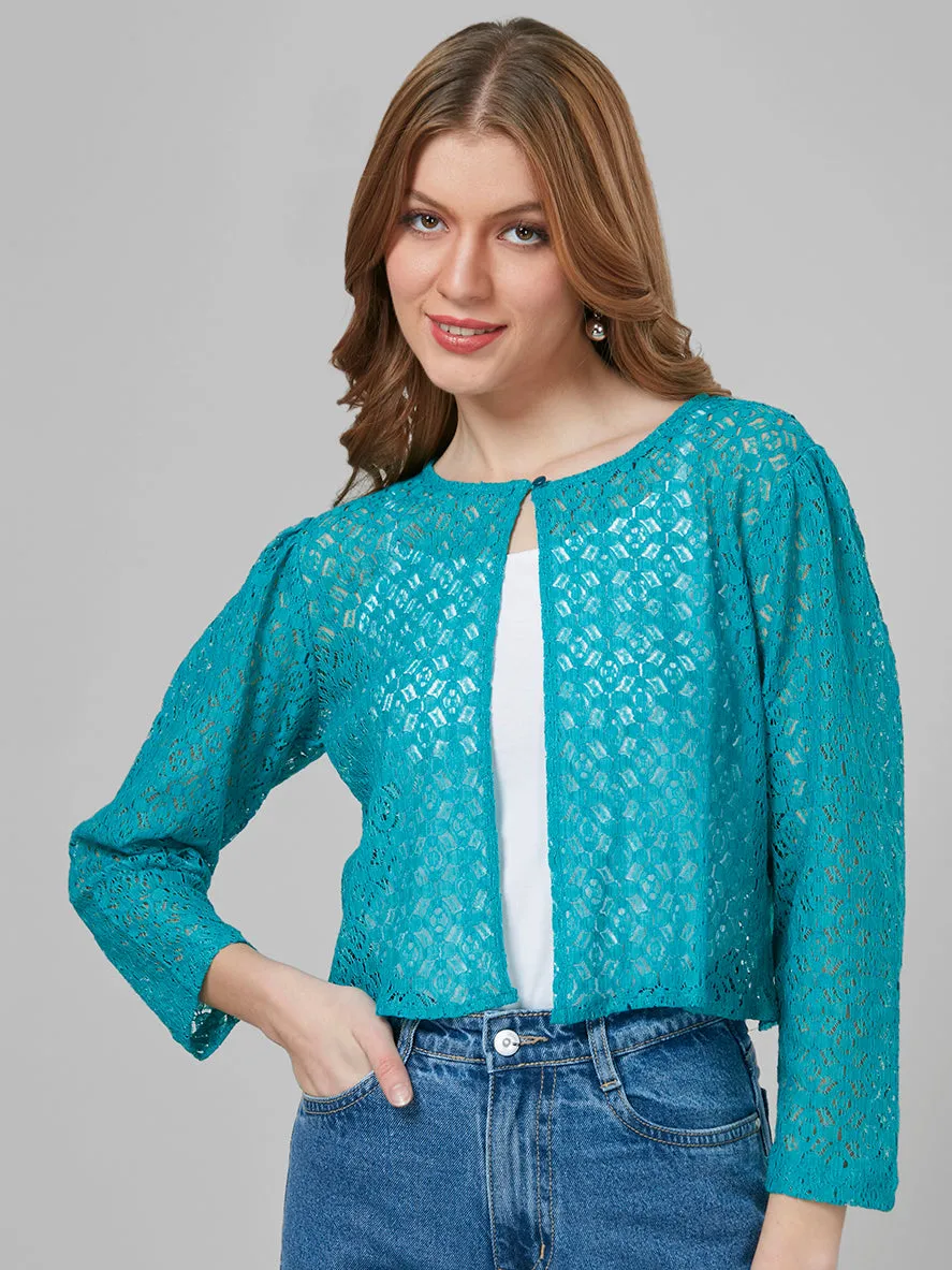 Style Quotient Women Blue Self Design Shrug