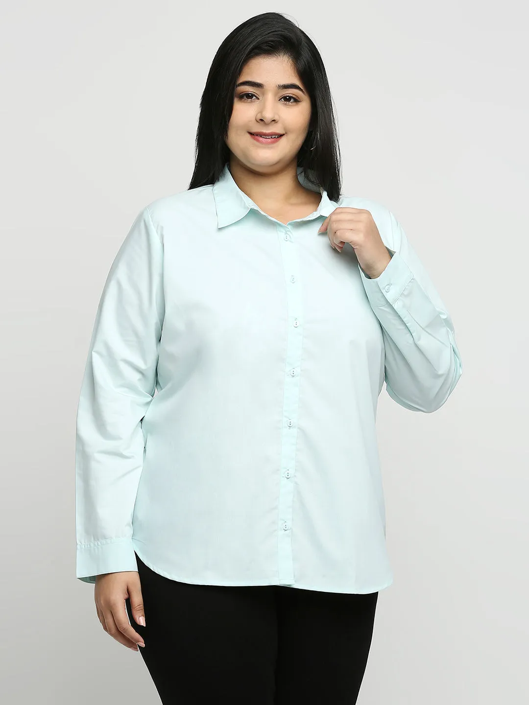 Style Quotient Women Blue Solid Plus Size Shirts