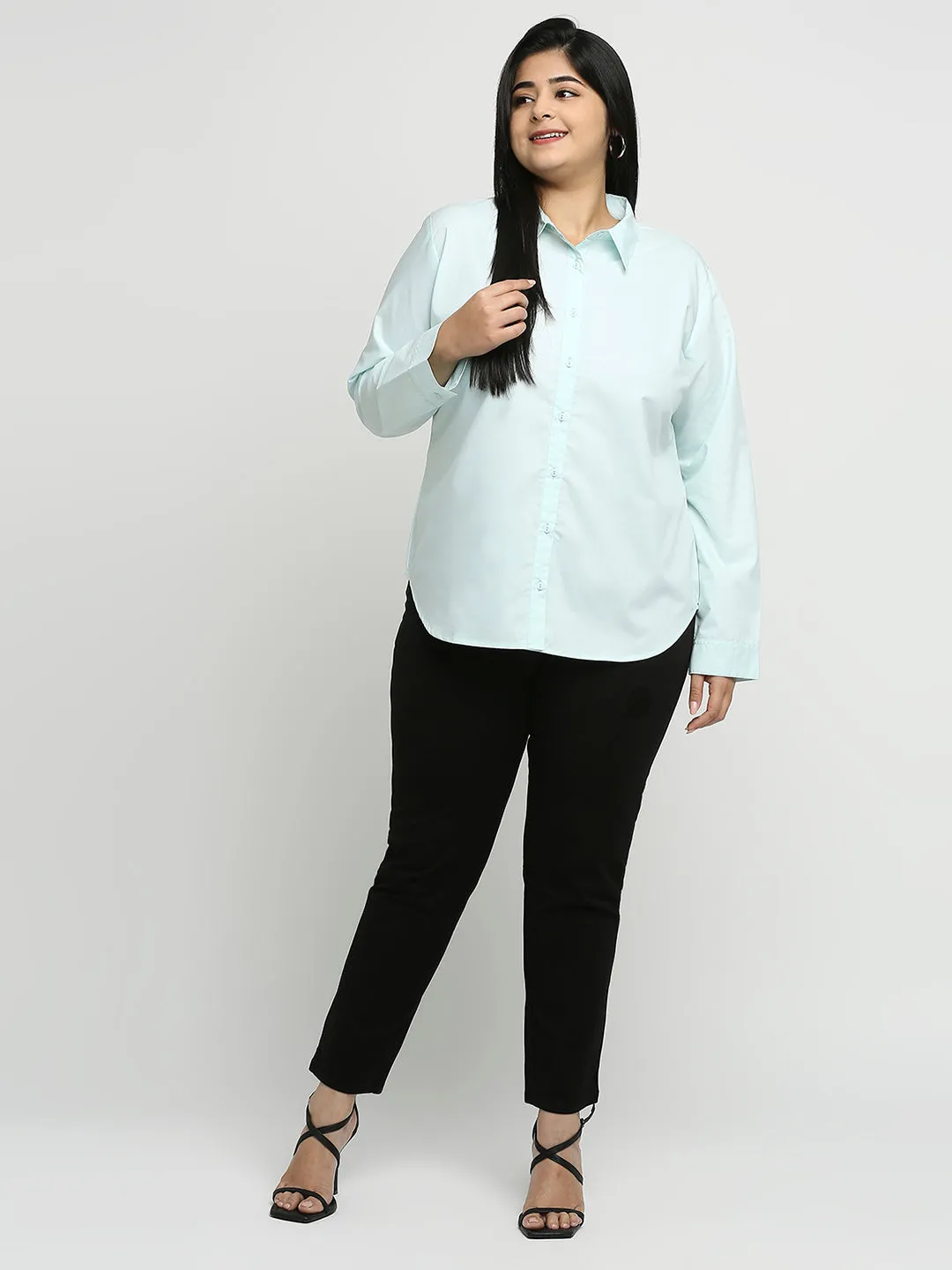 Style Quotient Women Blue Solid Plus Size Shirts