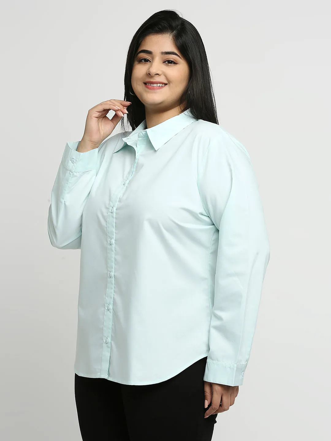 Style Quotient Women Blue Solid Plus Size Shirts