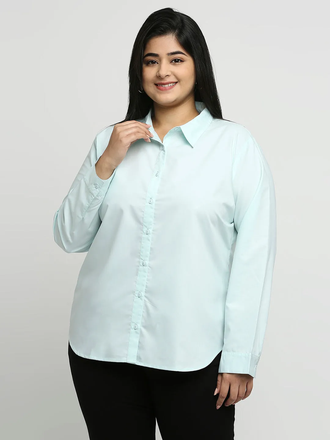 Style Quotient Women Blue Solid Plus Size Shirts