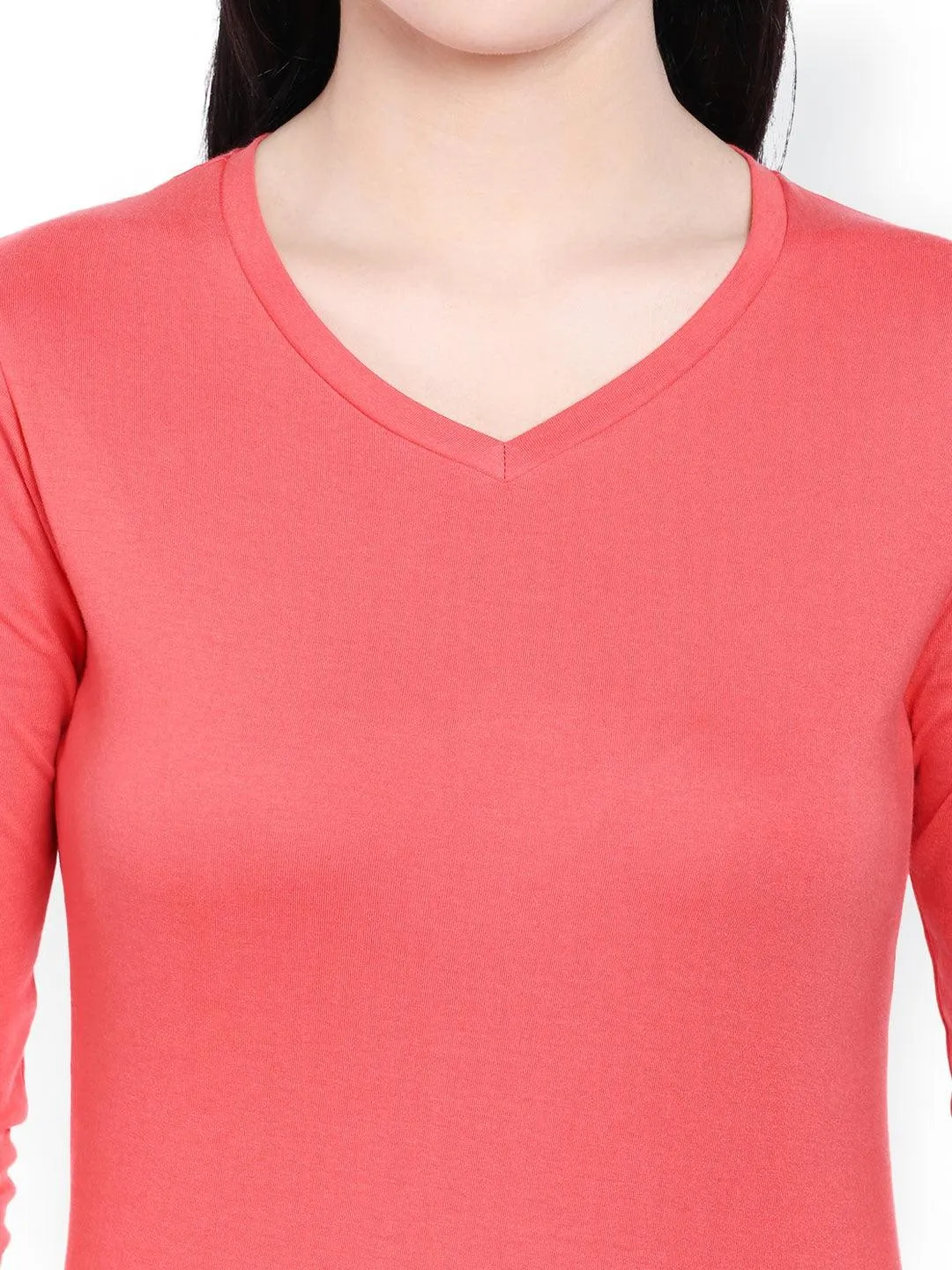 Style Quotient Women Coral V-Neck Solid Fashion Tshirts