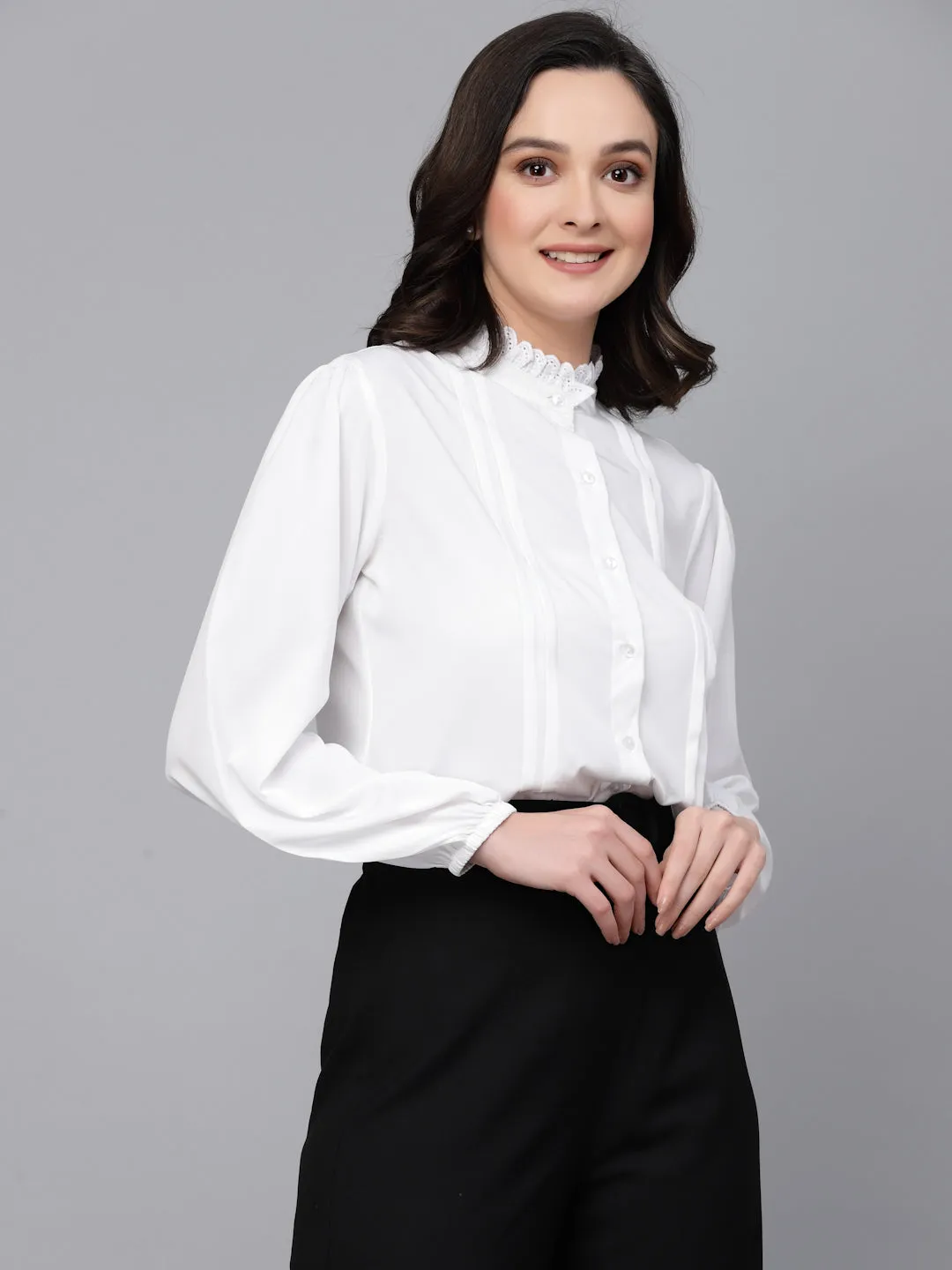 Style Quotient Women formal white pleated shirt