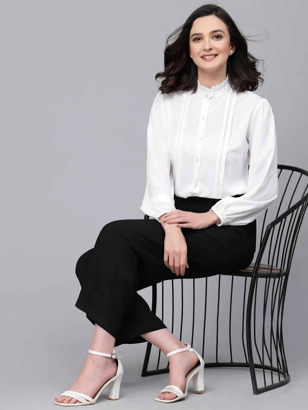 Style Quotient Women formal white pleated shirt