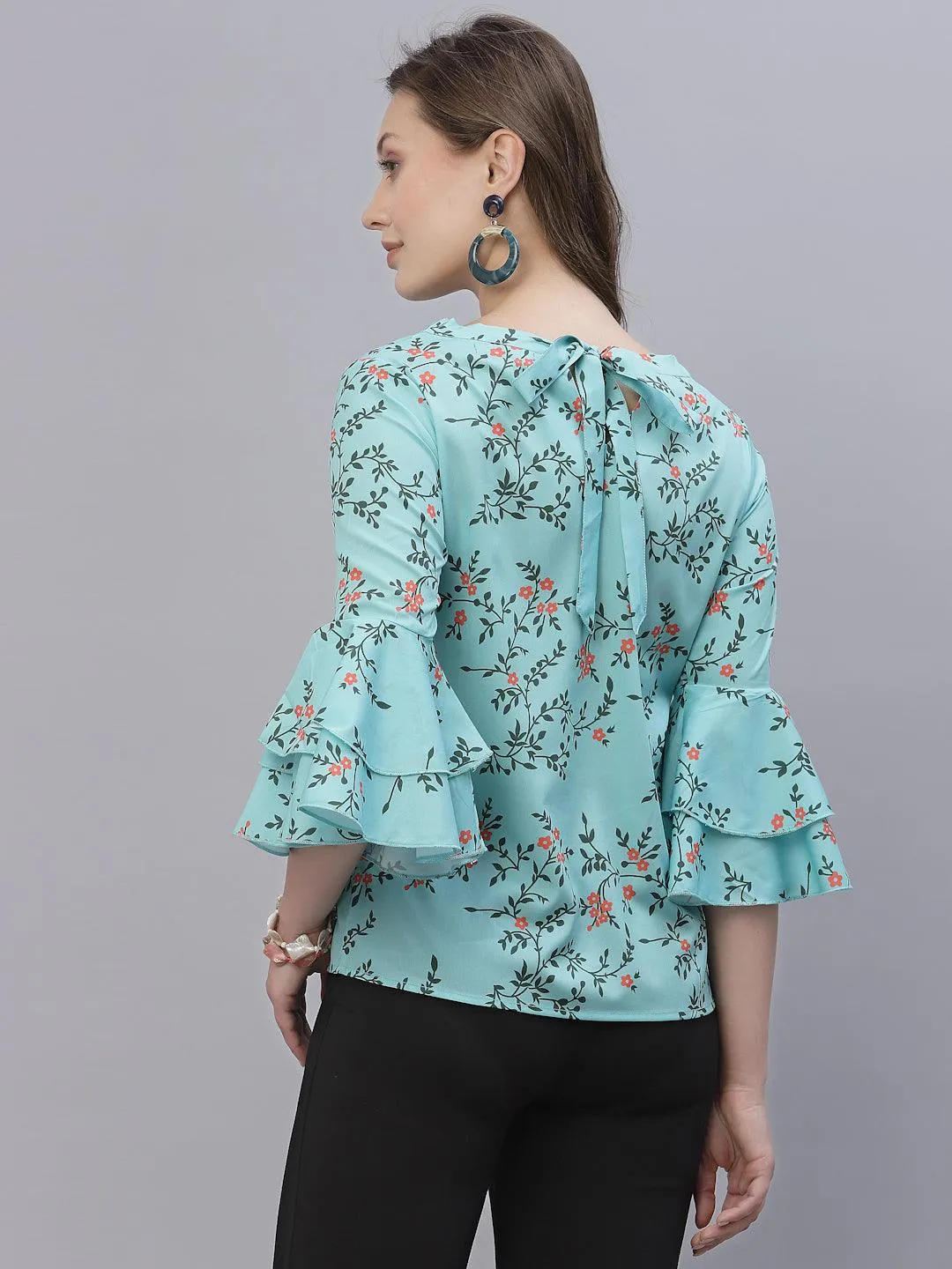 Style Quotient Women Green Floral Print Crepe Top