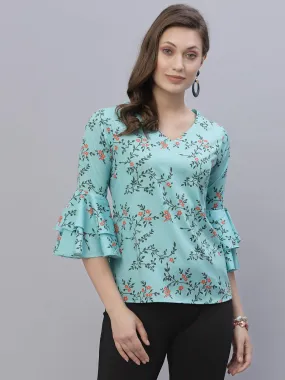 Style Quotient Women Green Floral Print Crepe Top