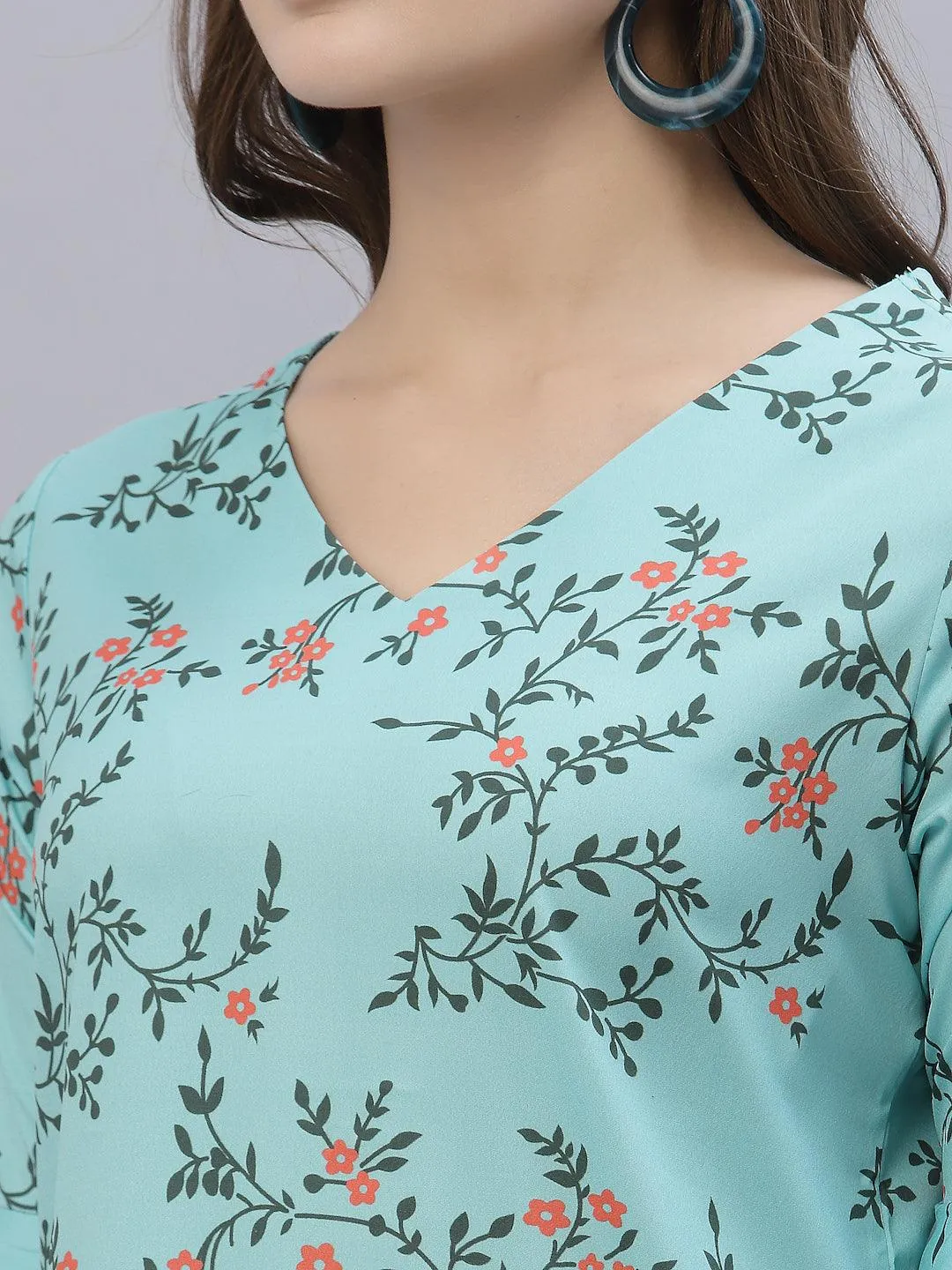 Style Quotient Women Green Floral Print Crepe Top