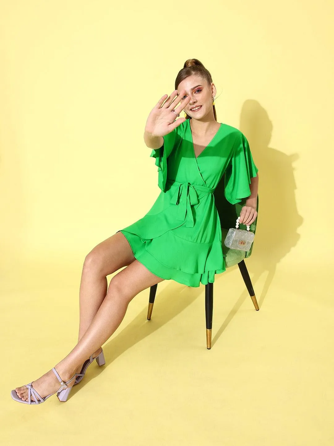 Style Quotient Women Green Solid Wrap Dress