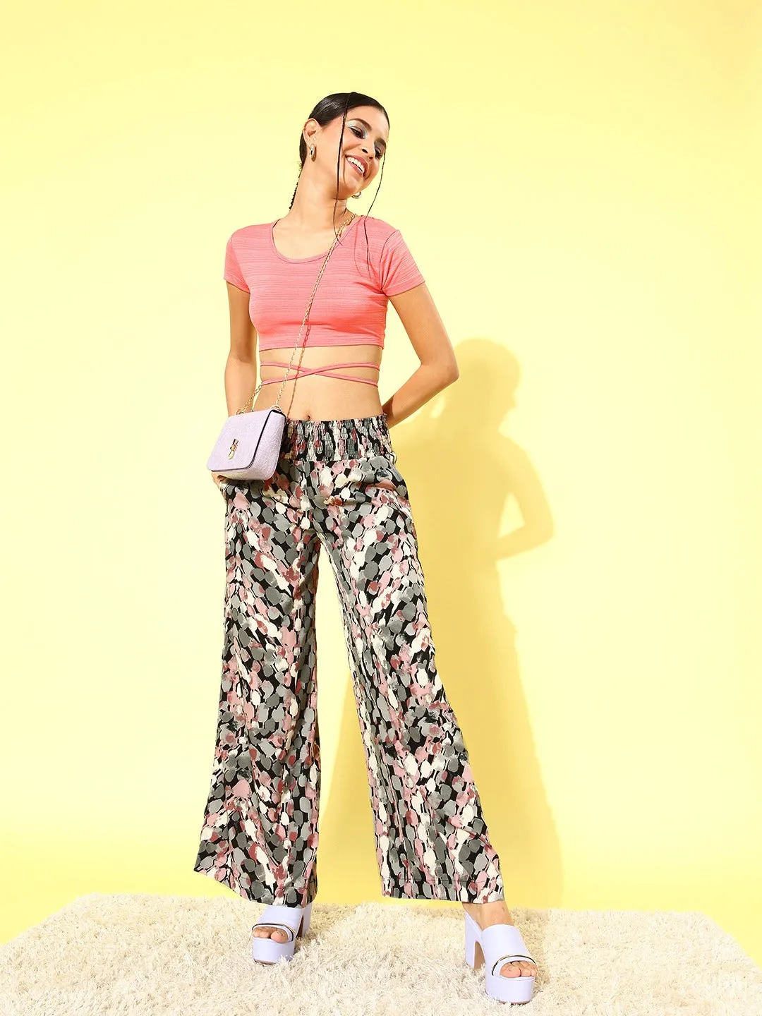 Style Quotient Women Grey Printed Relaxed Loose Fit Parallel Trousers