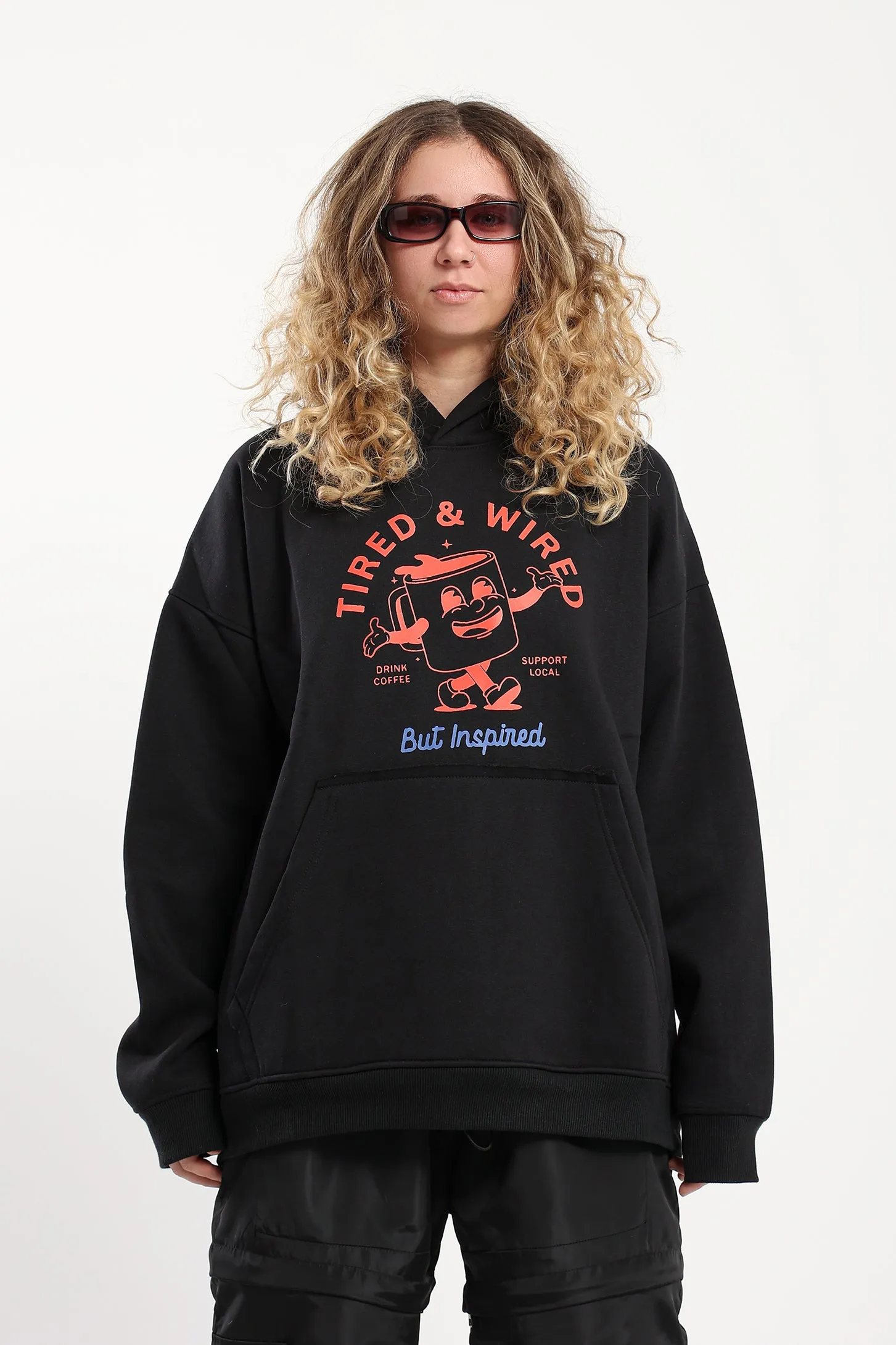 TIRED & WIRED HOODIE - BLACK