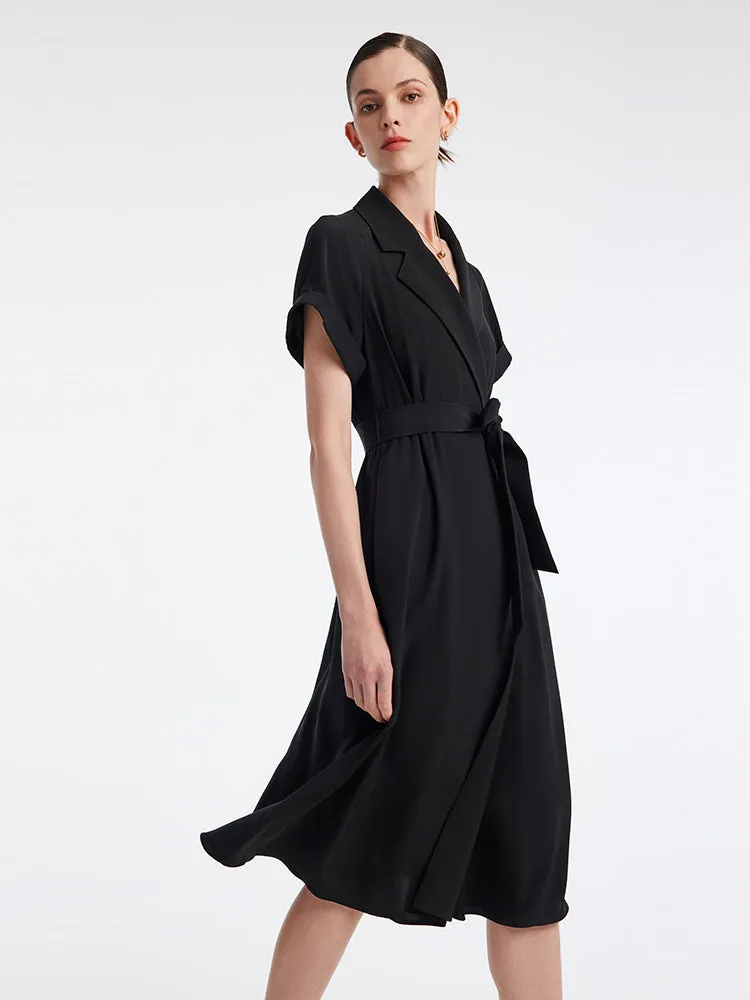 Triacetate Black Notched Lapel Trench Coat