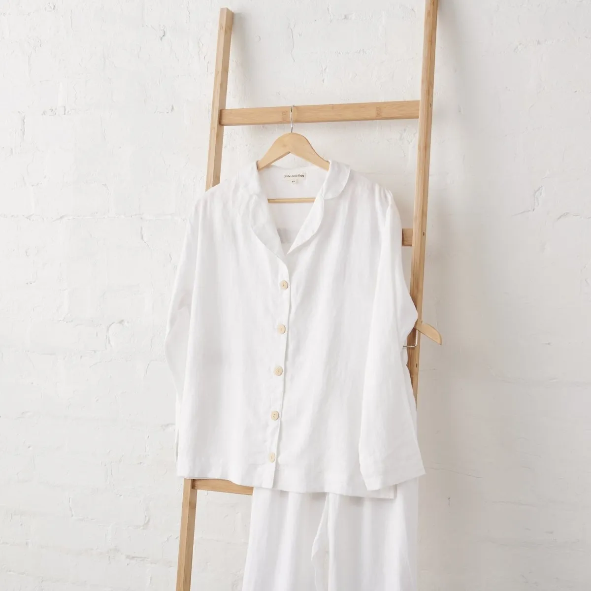 White Linen Pyjama Set - Classic Style