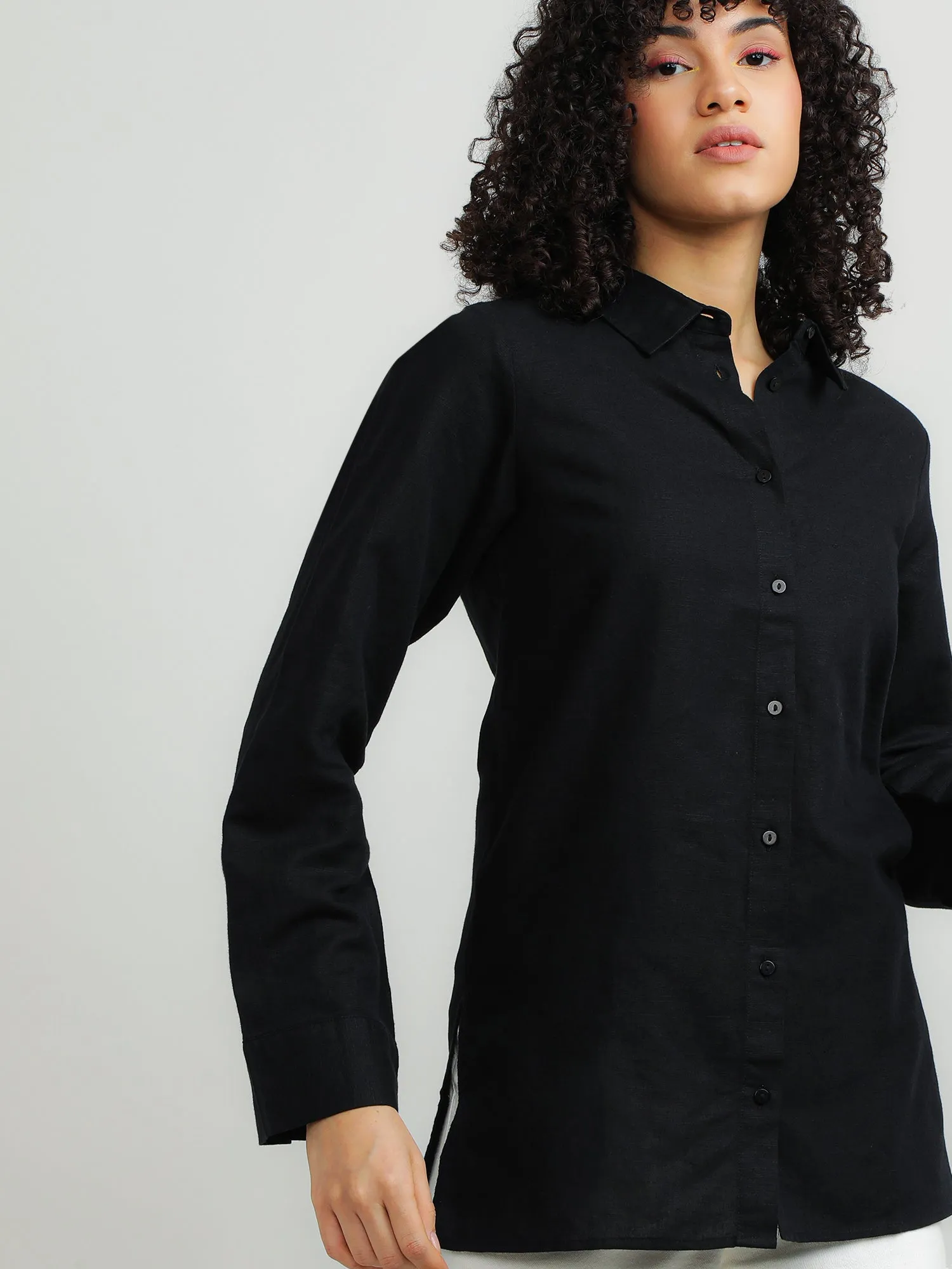 Women Cotton Black Elegant Shirt