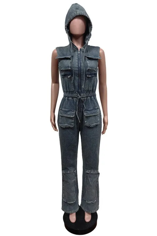 WOMEN FASHION DENIM CARGO STYLE JUMPSUIT