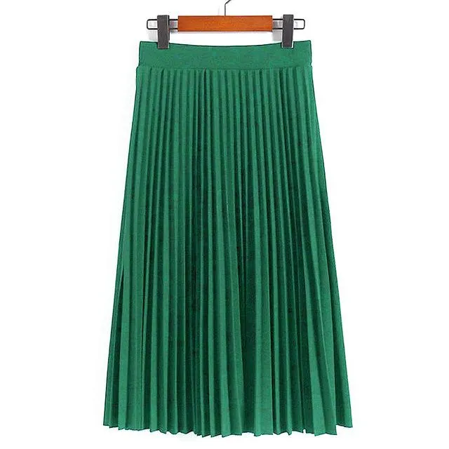 Women Skirts New Fashion Women's High Waist Pleated Solid Color Ankle Length Skirt All-match chiffon Clothing