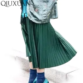 Women Skirts New Fashion Women's High Waist Pleated Solid Color Ankle Length Skirt All-match chiffon Clothing