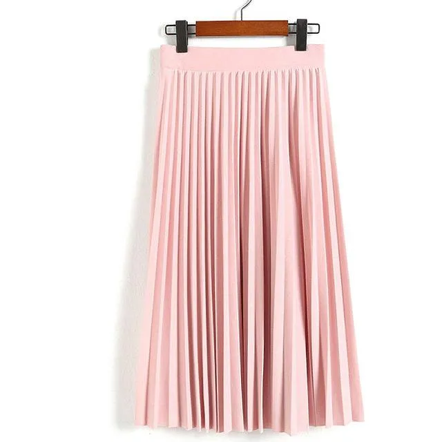 Women Skirts New Fashion Women's High Waist Pleated Solid Color Ankle Length Skirt All-match chiffon Clothing