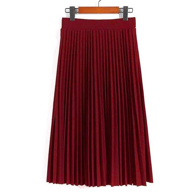 Women Skirts New Fashion Women's High Waist Pleated Solid Color Ankle Length Skirt All-match chiffon Clothing