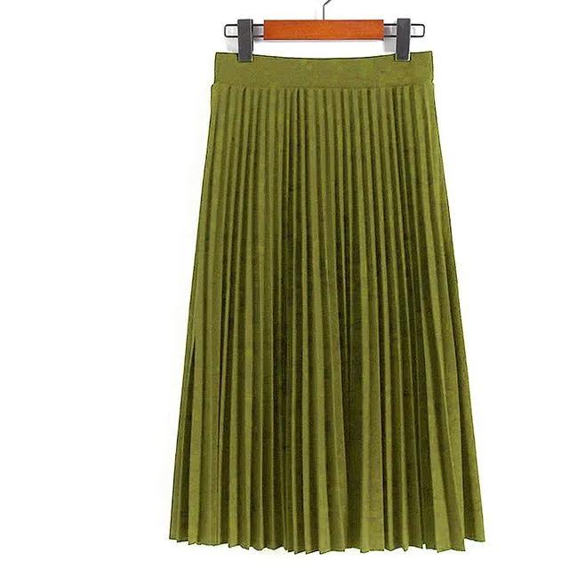 Women Skirts New Fashion Women's High Waist Pleated Solid Color Ankle Length Skirt All-match chiffon Clothing