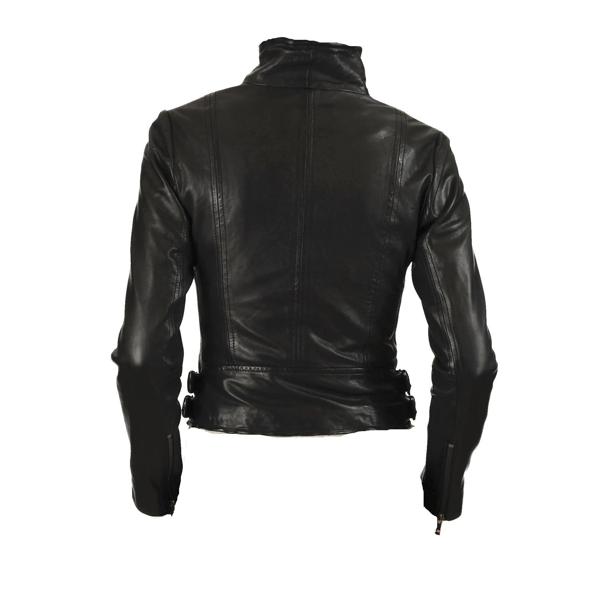 Women’s Biker Style Jacket With Collar Belt