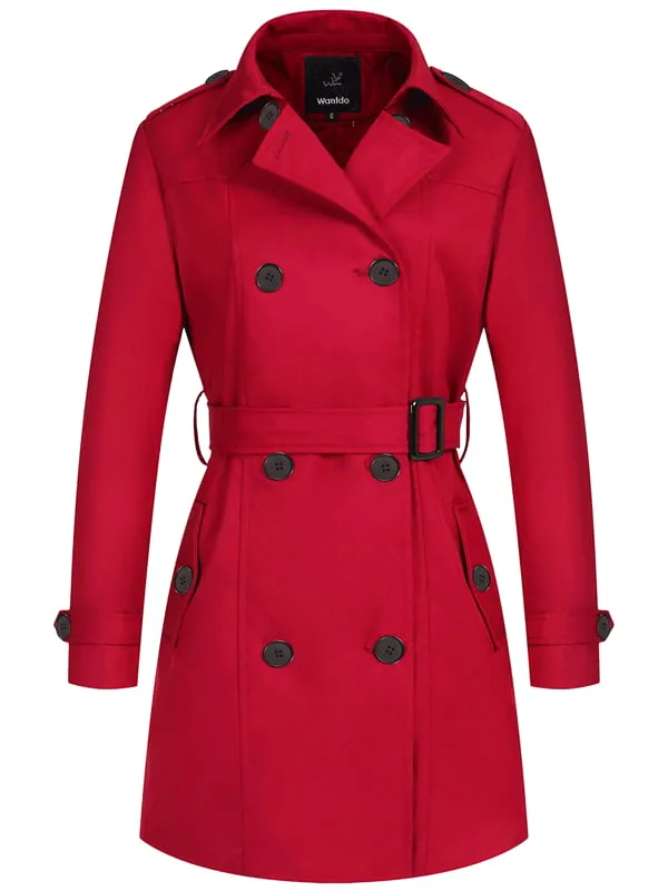 Women's Waterproof Double-Breasted Trench Coat with Belt