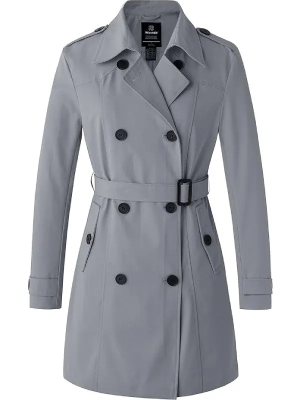 Women's Waterproof Double-Breasted Trench Coat with Belt