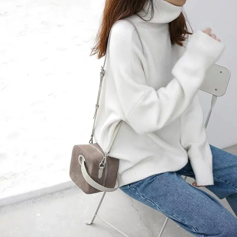 WYWM Turtle Neck Cashmere Sweater Women Korean Style Loose Warm Knitted Pullover 2021 Winter Outwear Lazy Oaf Female Jumpers