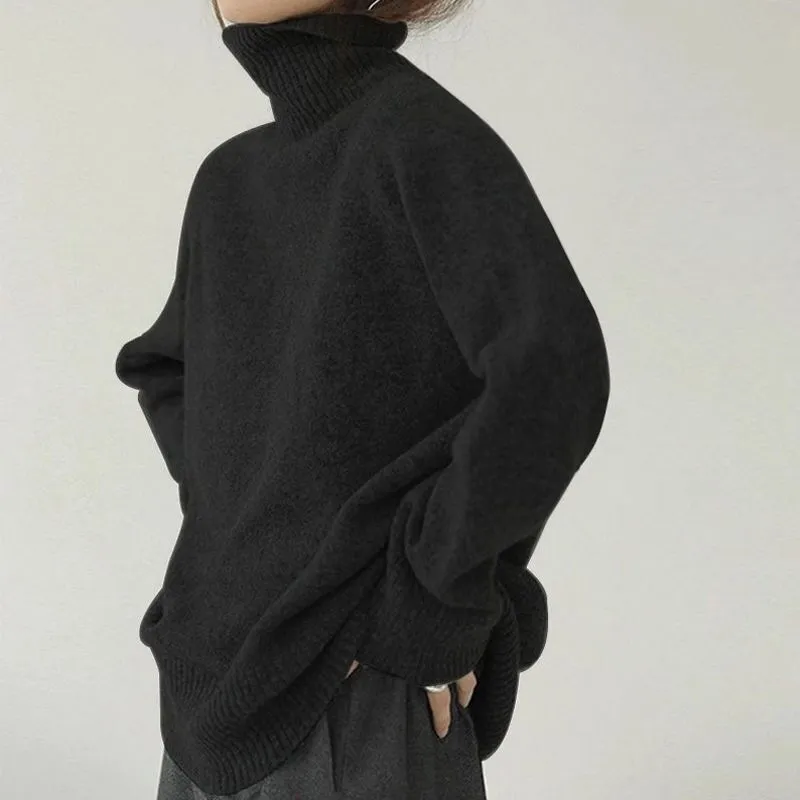 WYWM Turtle Neck Cashmere Sweater Women Korean Style Loose Warm Knitted Pullover 2021 Winter Outwear Lazy Oaf Female Jumpers